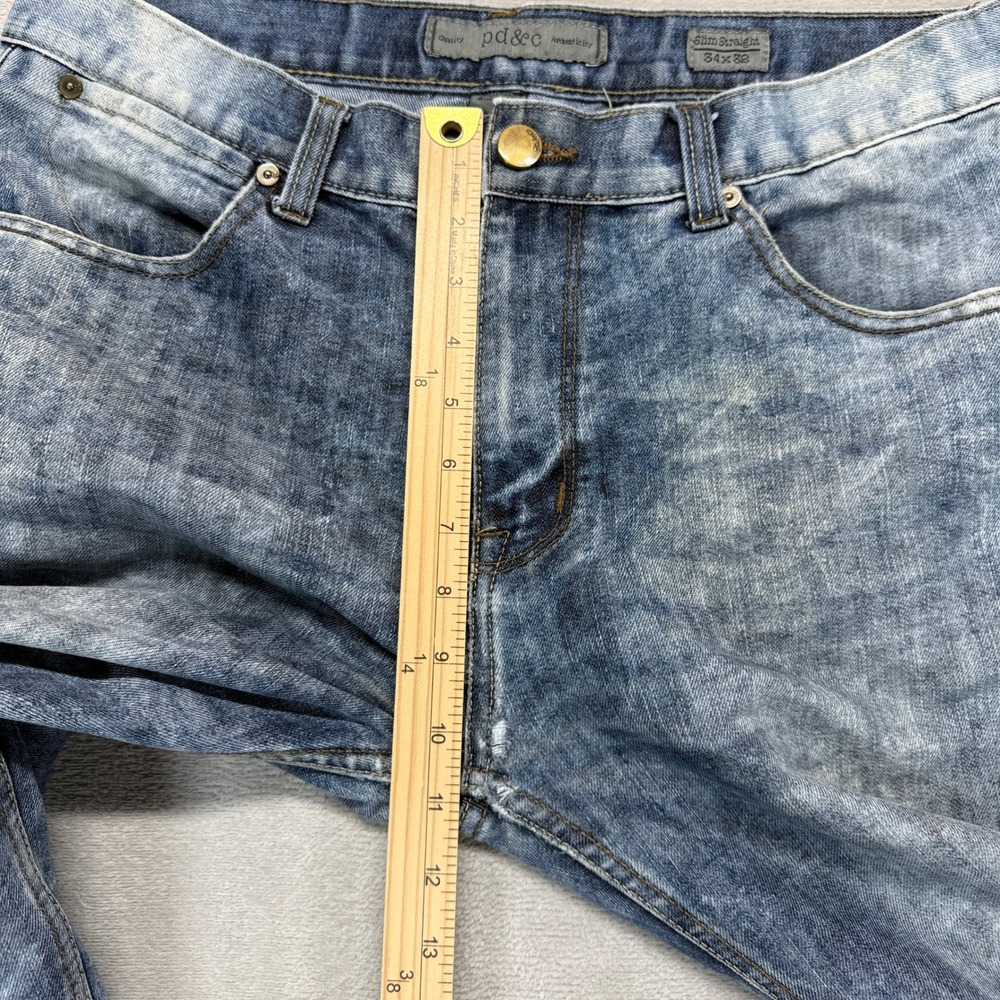 pd&c Jeans Mens 34x32 Blue Slim Straight Acid Wash Denim Stretch Streetwear‎ - Picture 9 of 11